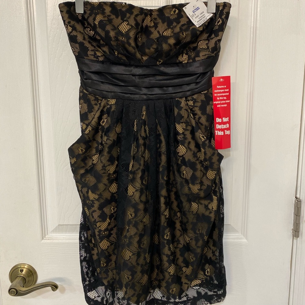 NWT Strapless Black and Tan Lace Dress